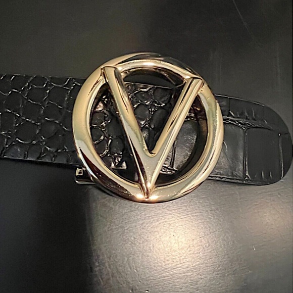 Valentino By Mario Valentino Croc Embossed V-Logo Gold Black Leather Belt main image 5